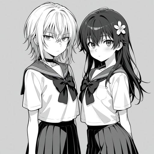 Genderswap School Girls in Greyscale