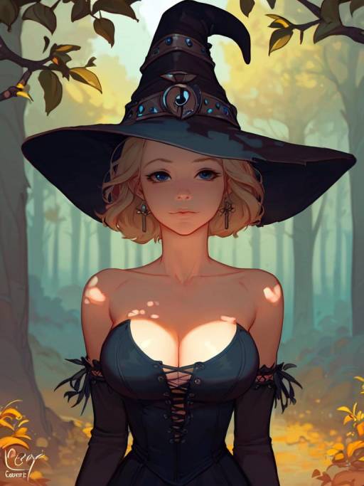 Enchanting Blonde Witch in a Forest