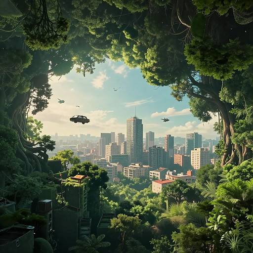 Upside-Down City Beneath Forest Canopy