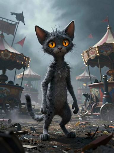 Spooky Cat in Ruined Carnival