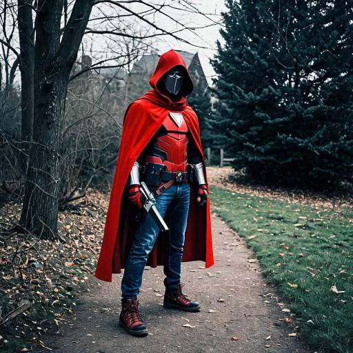 Dynamic Male Warrior in Red Guardian Costume