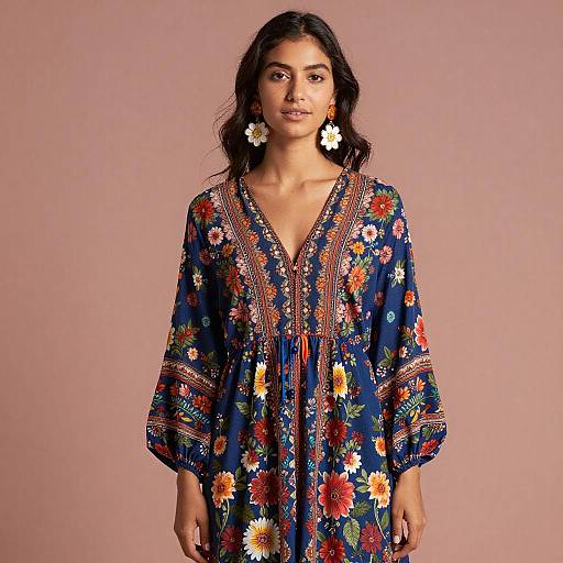 Vibrant Bohemian Woman in Floral Dress