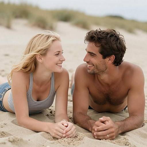 Joyful Beach Moment: Intertwined Smiles