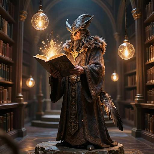 DnD Owlin Wizard in Magical Library