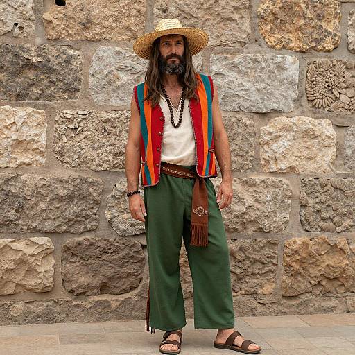 Photorealistic Middle-Aged Man in Hippy Costume