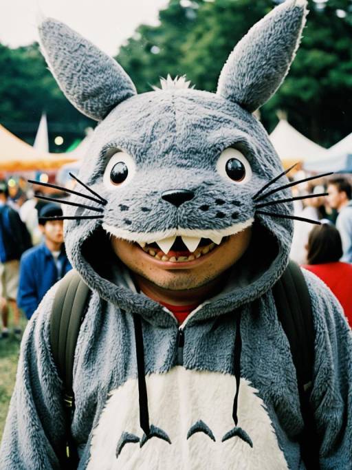 Playful Man in Totoro Costume at Festival