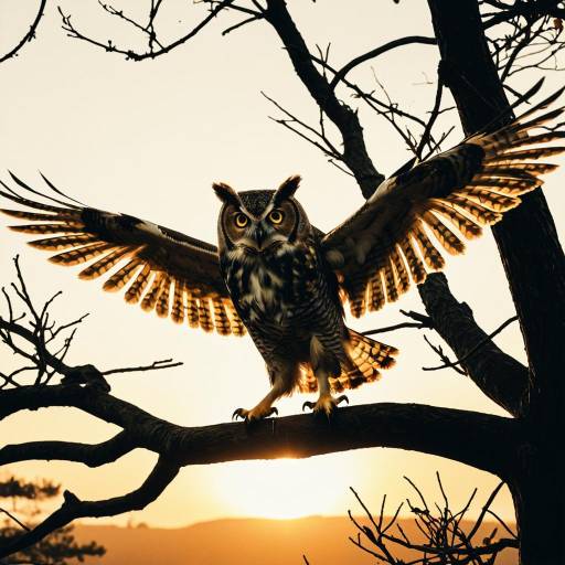 Owl in Flight at Sunset