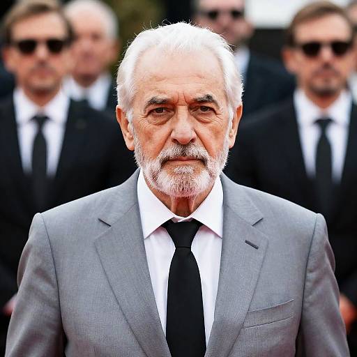 Serious Elderly Man in Gray Suit