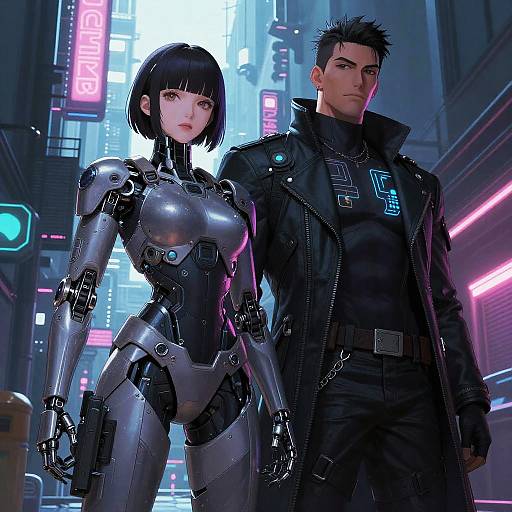Cybernetic Bounty Hunters in Futuristic City