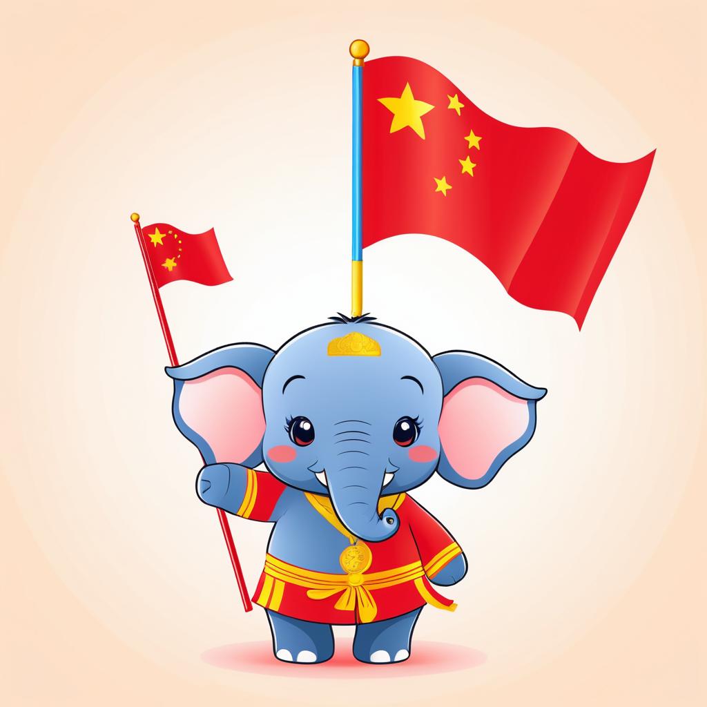 Playful Elephant with Chinese Flag Design