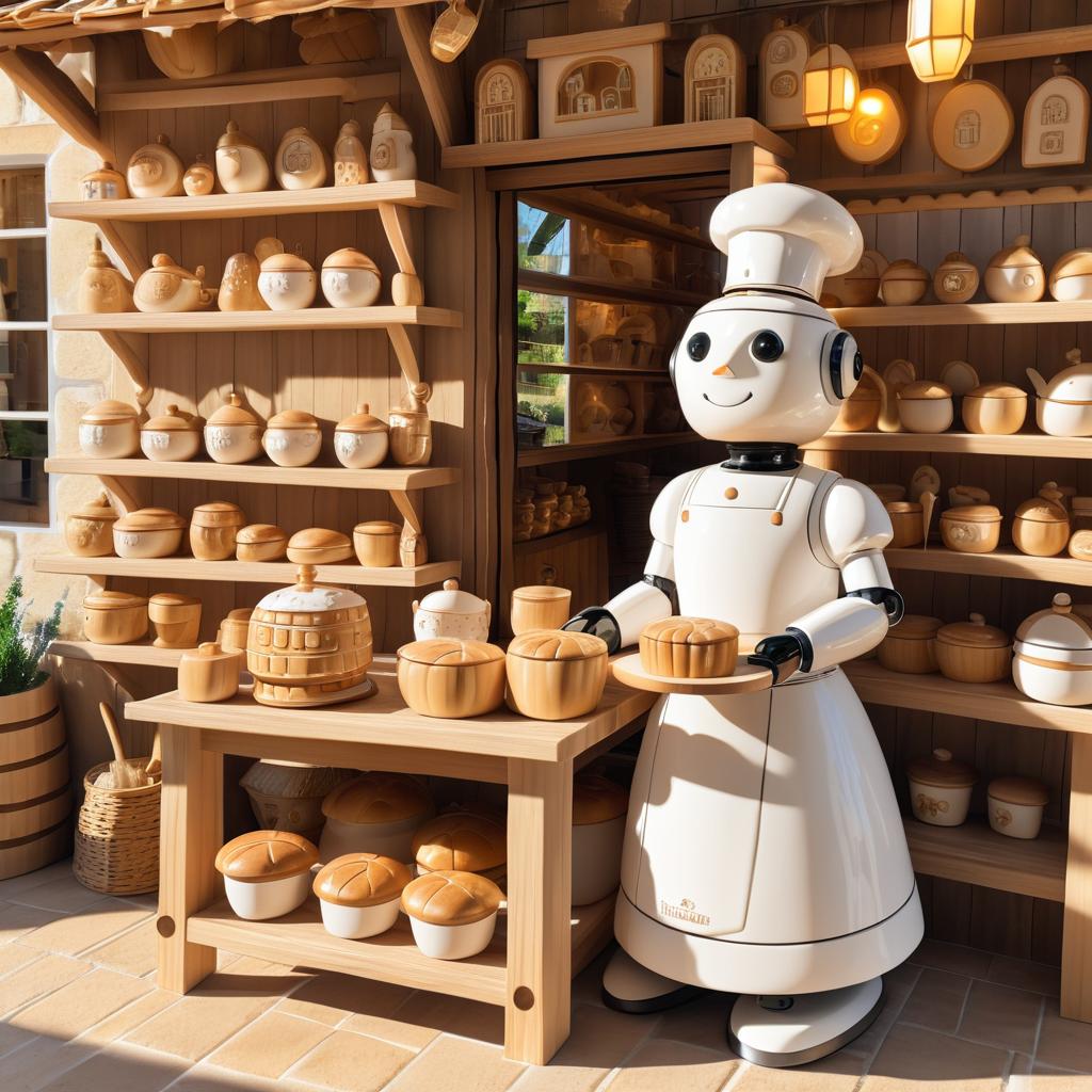 Charming Robot Baker in Quaint Village Bakery