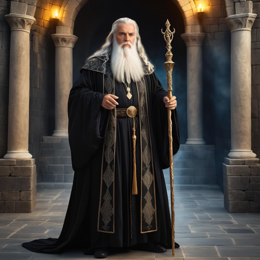 Majestic Old Wizard in Ancient Castle