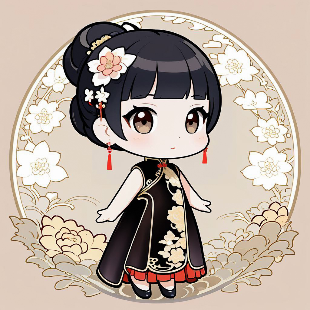 Chibi Style Elegant Chinese Woman Portrait