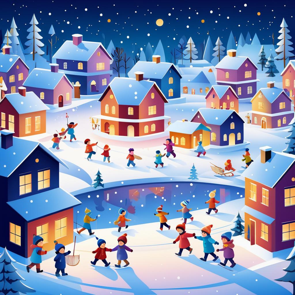 Warm and Enchanting Winter Village Scene