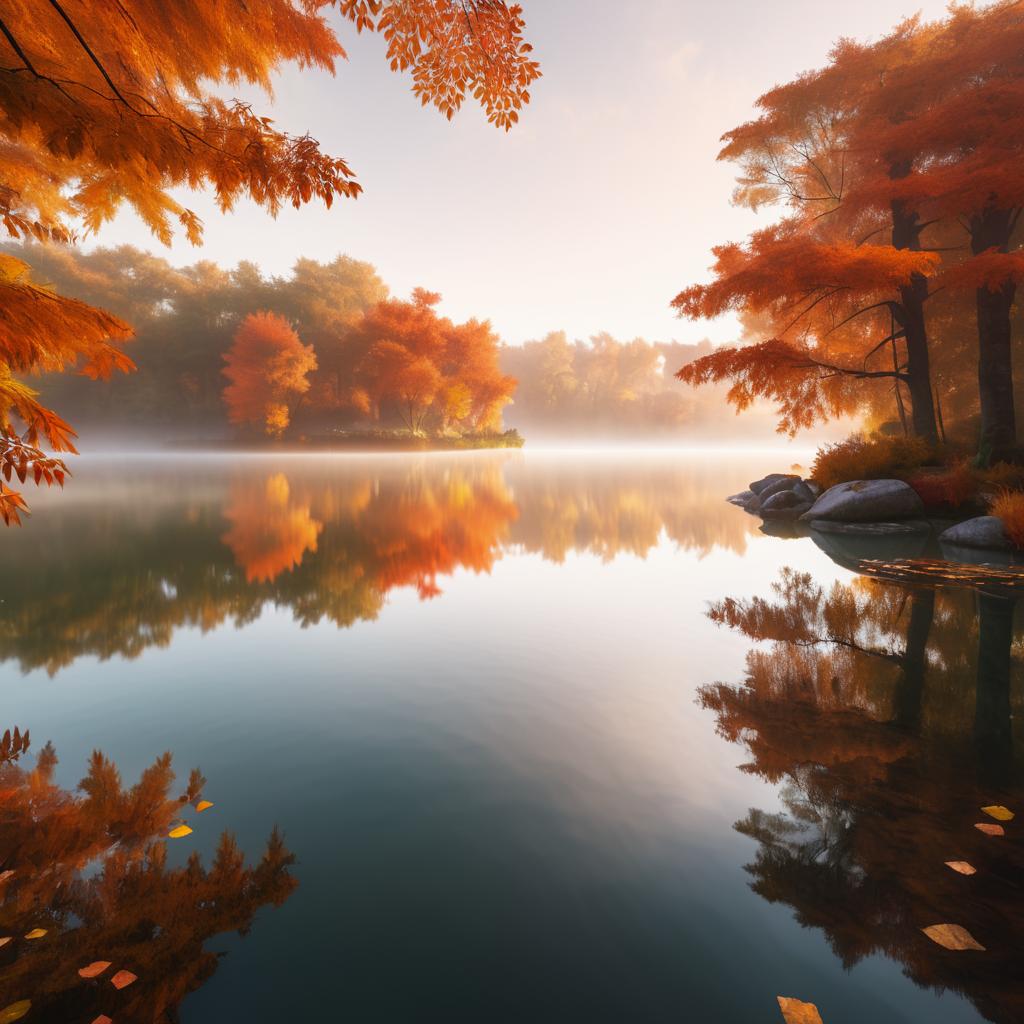 Serene Autumn Lake with Misty Morning