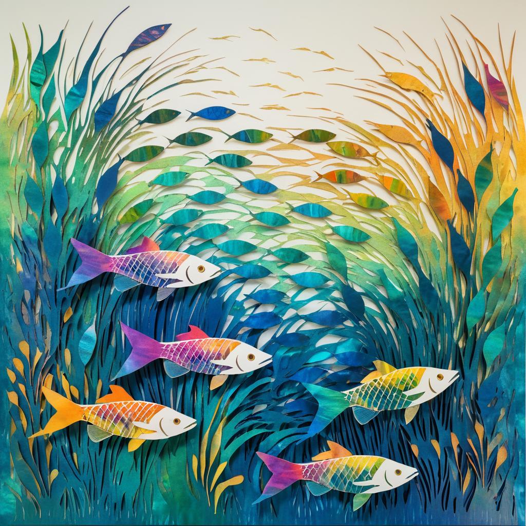 Iridescent Fish in a Meadow Scene