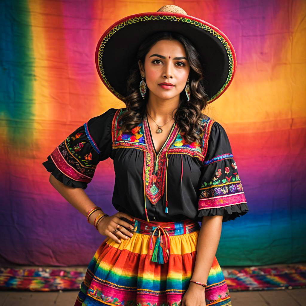 Vibrant Mexican Style Portrait of Young Woman