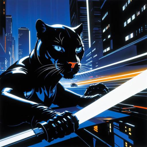 Stealthy Panther Assassin with Lightsaber in Futuristic City