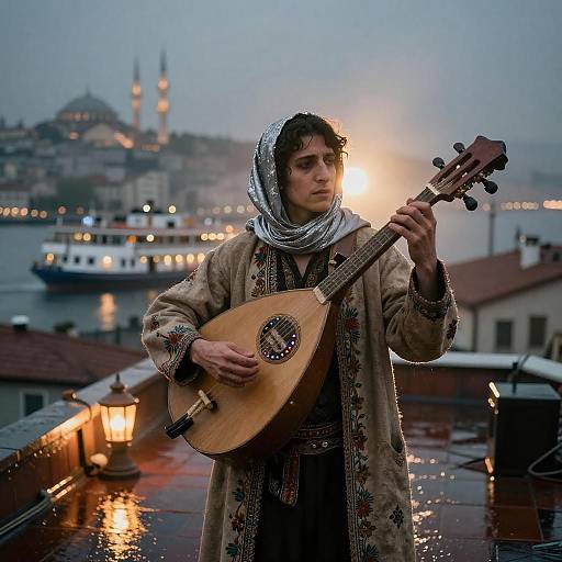 Balkan Oud Player on Istanbul Rooftop
