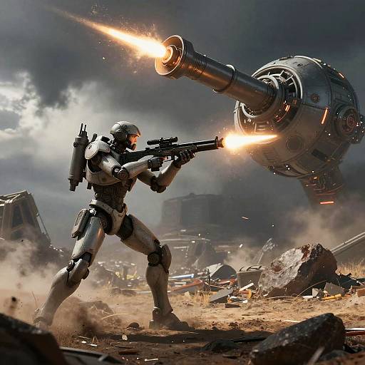 Futuristic Mech Sniper in Storm