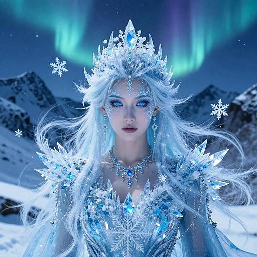 Mystical Ice Mage Under Northern Lights
