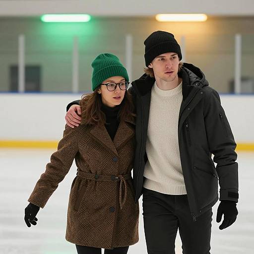 Couple Ice Skating Indoors