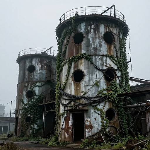 Decaying Industrial Relic in Fog