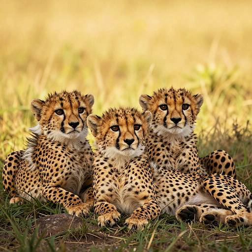 Adorable Cheetah Cubs in Sunlit Field