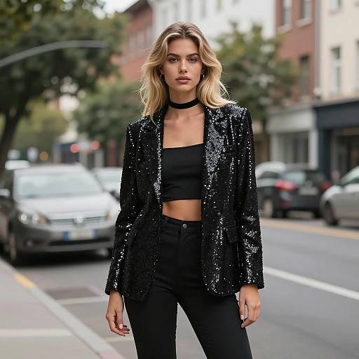 Urban Chic: Black Sequin Blazer Style