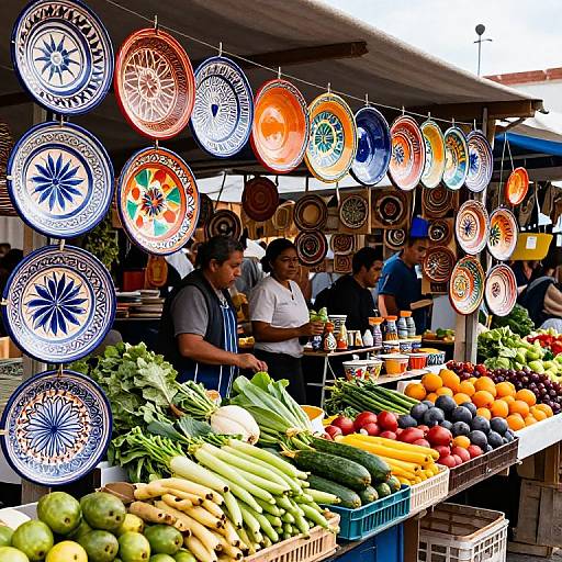 Colorful Ceramic Platos Market Scene