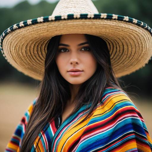 Woman in Mexican Poncho and Sombrero
