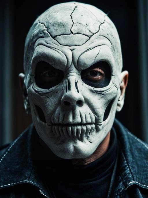 Man Wearing Detailed Skull Mask Halloween Costume