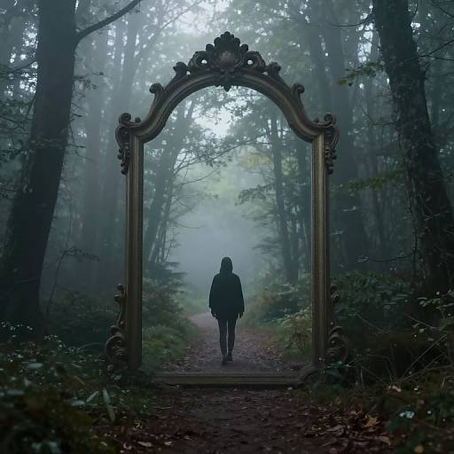Ethereal Mirror in Misty Forest