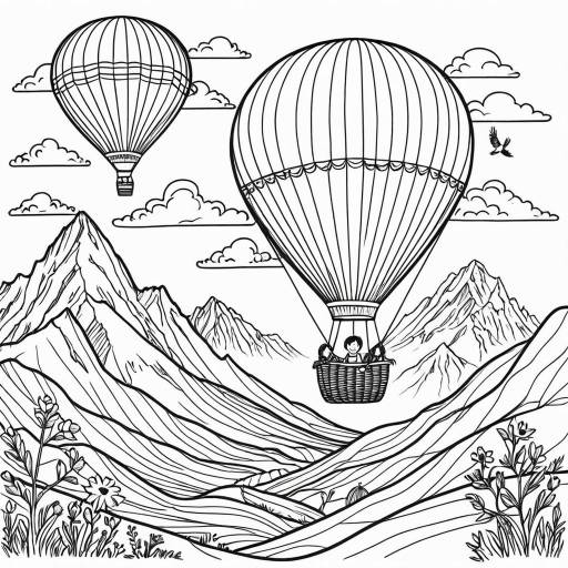 Hot Air Balloons Over Mountains Coloring Page