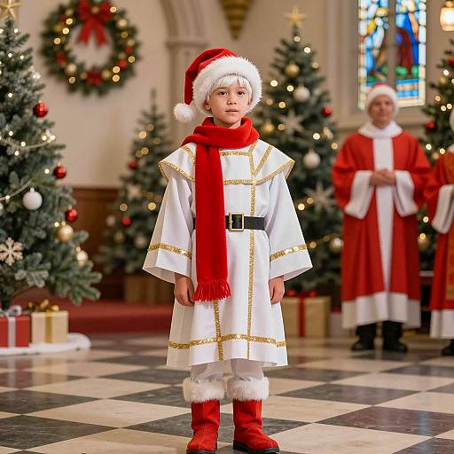 Festive Christmas Choir Boy in Church