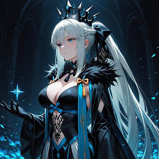 Illustration of Morgan le fay (queen of winter) (fate), fate/grand order in the style of Kiona (giraffe kiona)