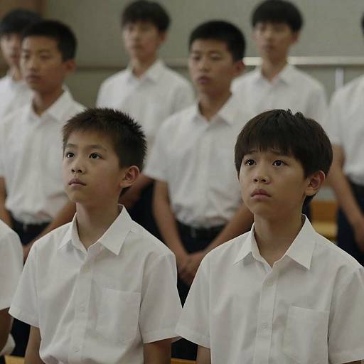 Boys in White Shirts Looking Upwards
