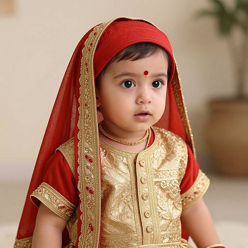 Close-Up of Infant in Indian Costume