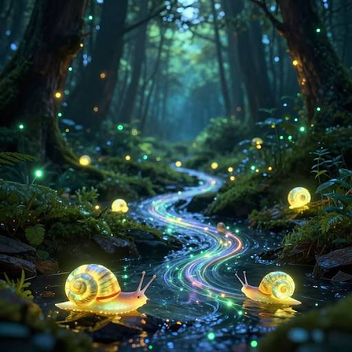 Glowing Snails on Enchanted Forest Path
