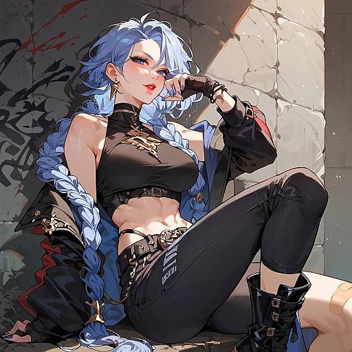 Gloomy Twin-Braided Rebel on Rotten Couch