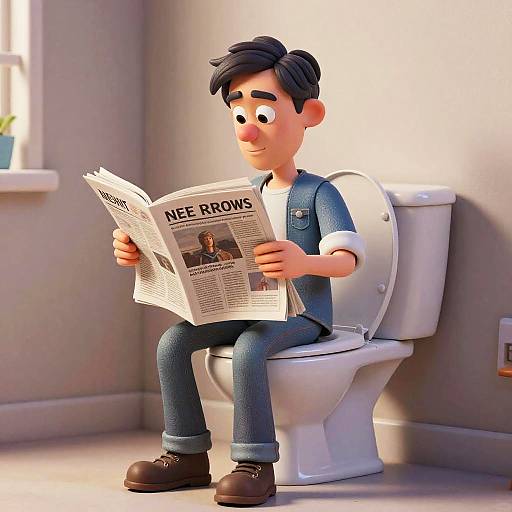 Humorous 3D Scene of Man on Toilet