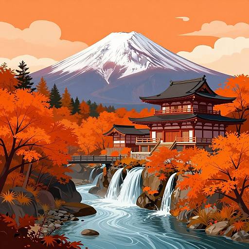 Japanese Temple Autumn Landscape