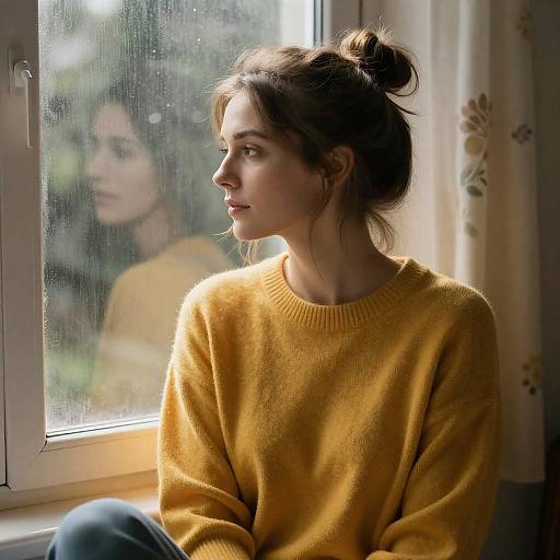 Calm Woman by Rainy Window