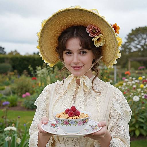 Victorian Woman with Floral Breakfast