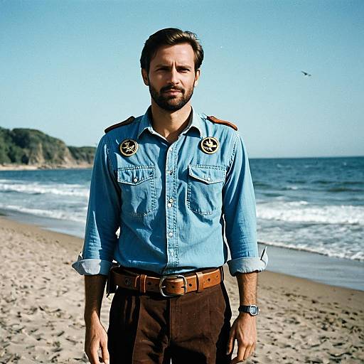 Man in Sea-Themed Costume by Beach