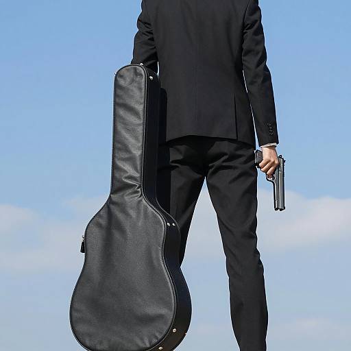 Mysterious Figure with Guitar and Gun