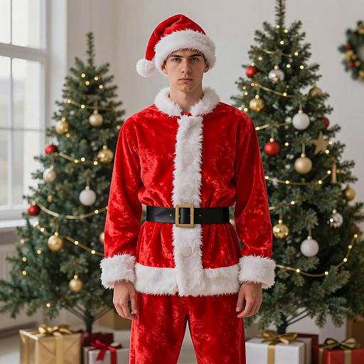 Festive Young Man in Santa Costume