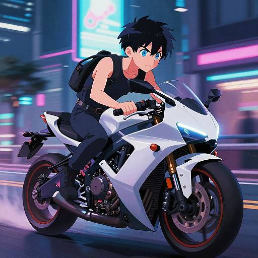Cyberpunk Anime Boy on Neon Bike