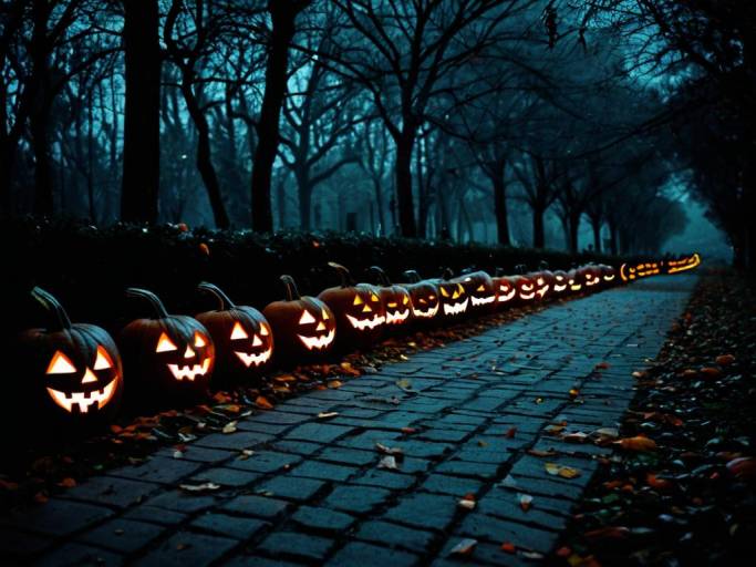 Spooky Halloween Pumpkins in Dark Park