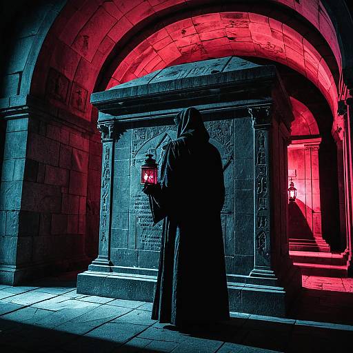 Shadowy Crypt with Flickering Lantern